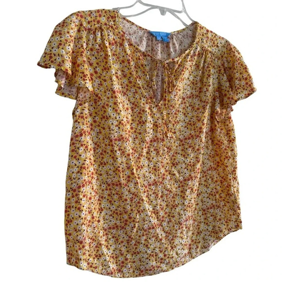 Draper James Yellow Floral Top Tee Blouse Short Sleeve Butterfly Sleeve S - Picture 3 of 9